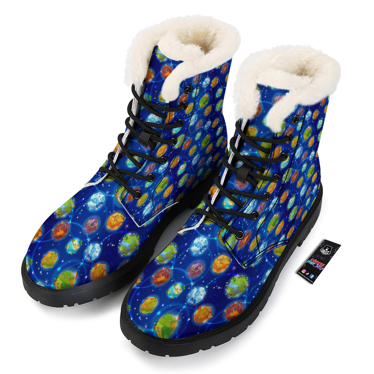 Cute Cartoon Planets Print Pattern Winter Boots-grizzshop