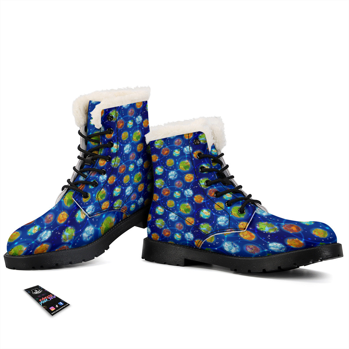 Cute Cartoon Planets Print Pattern Winter Boots-grizzshop