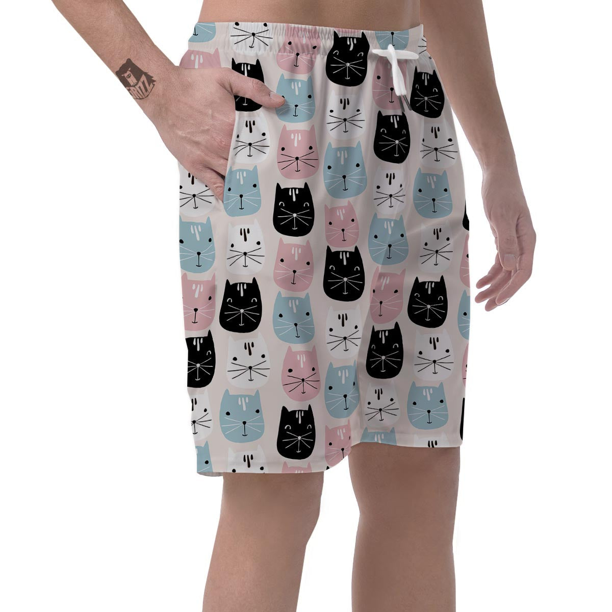 Cute Cat Face Print Men's Shorts-grizzshop