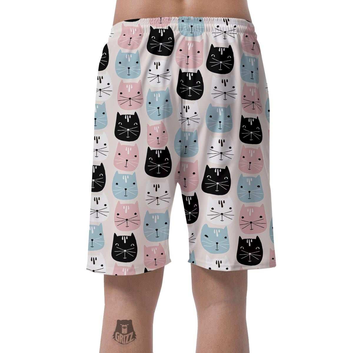 Cute Cat Face Print Men's Shorts-grizzshop