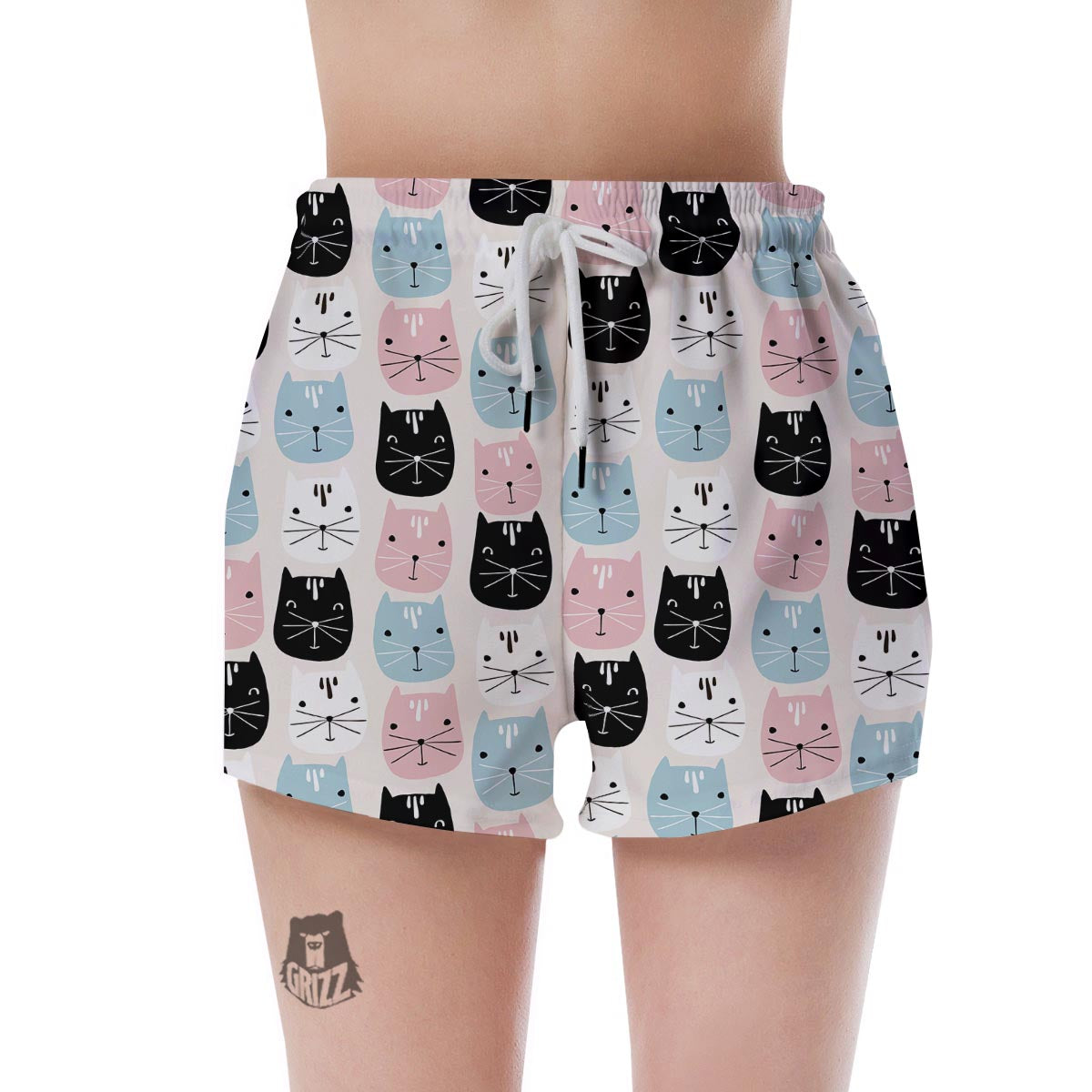 Cute Cat Face Print Women's Shorts-grizzshop
