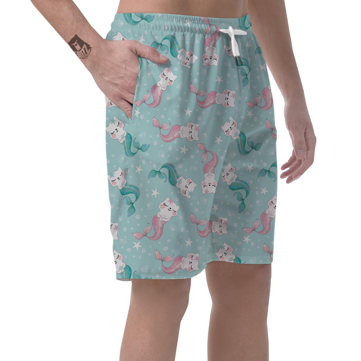 Cute Cat Mermaid Print Men's Shorts-grizzshop