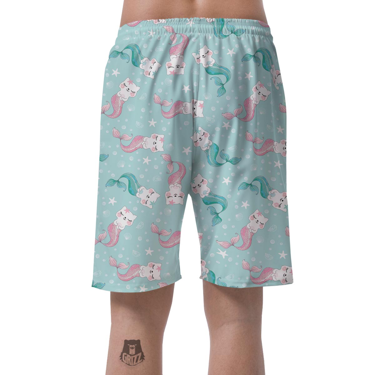 Cute Cat Mermaid Print Men's Shorts-grizzshop