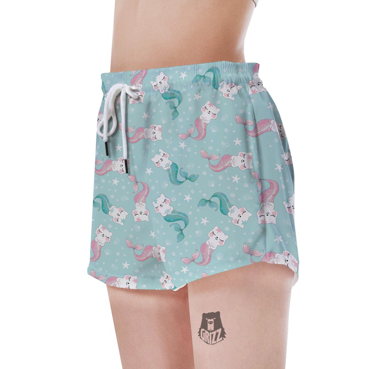 Cute Cat Mermaid Print Women's Shorts-grizzshop