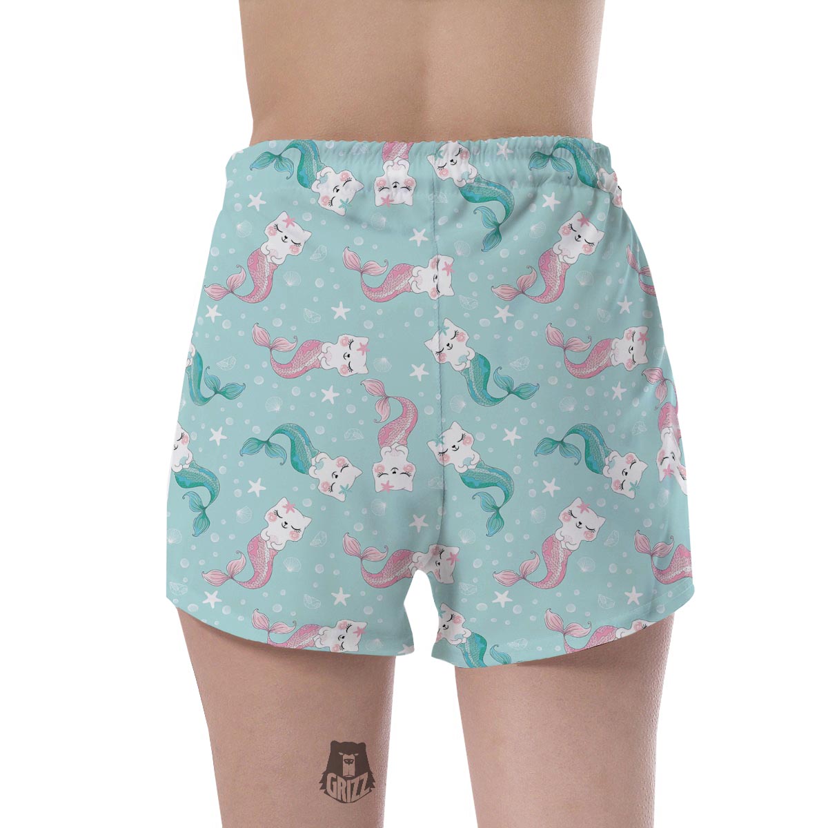 Cute Cat Mermaid Print Women's Shorts-grizzshop