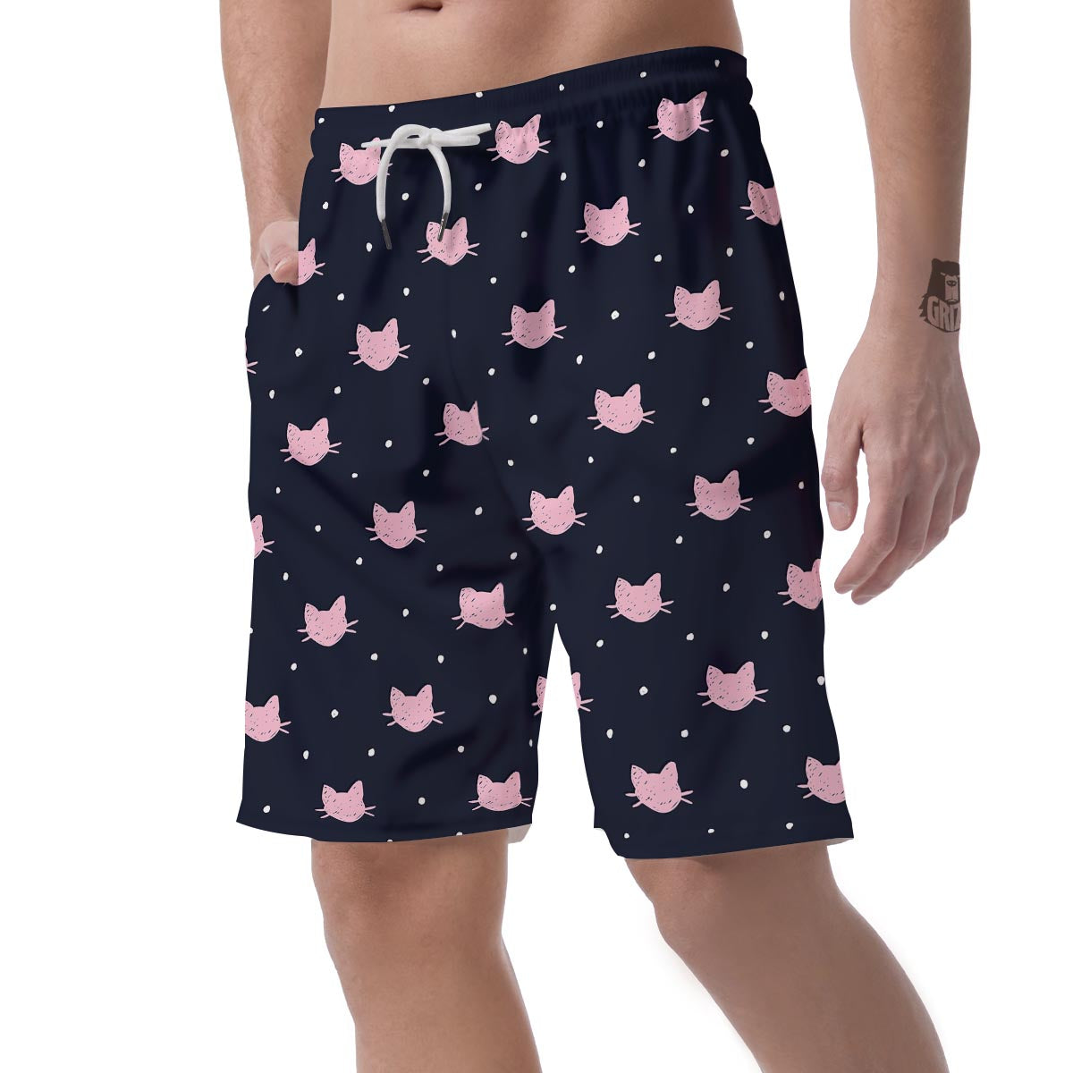 Cute Cat Polka Dot Print Men's Shorts-grizzshop