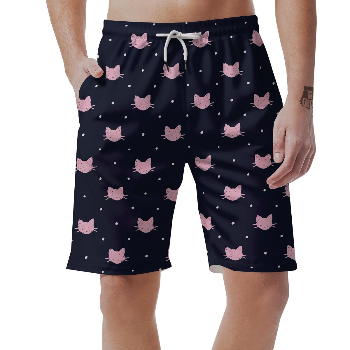 Cute Cat Polka Dot Print Men's Shorts-grizzshop