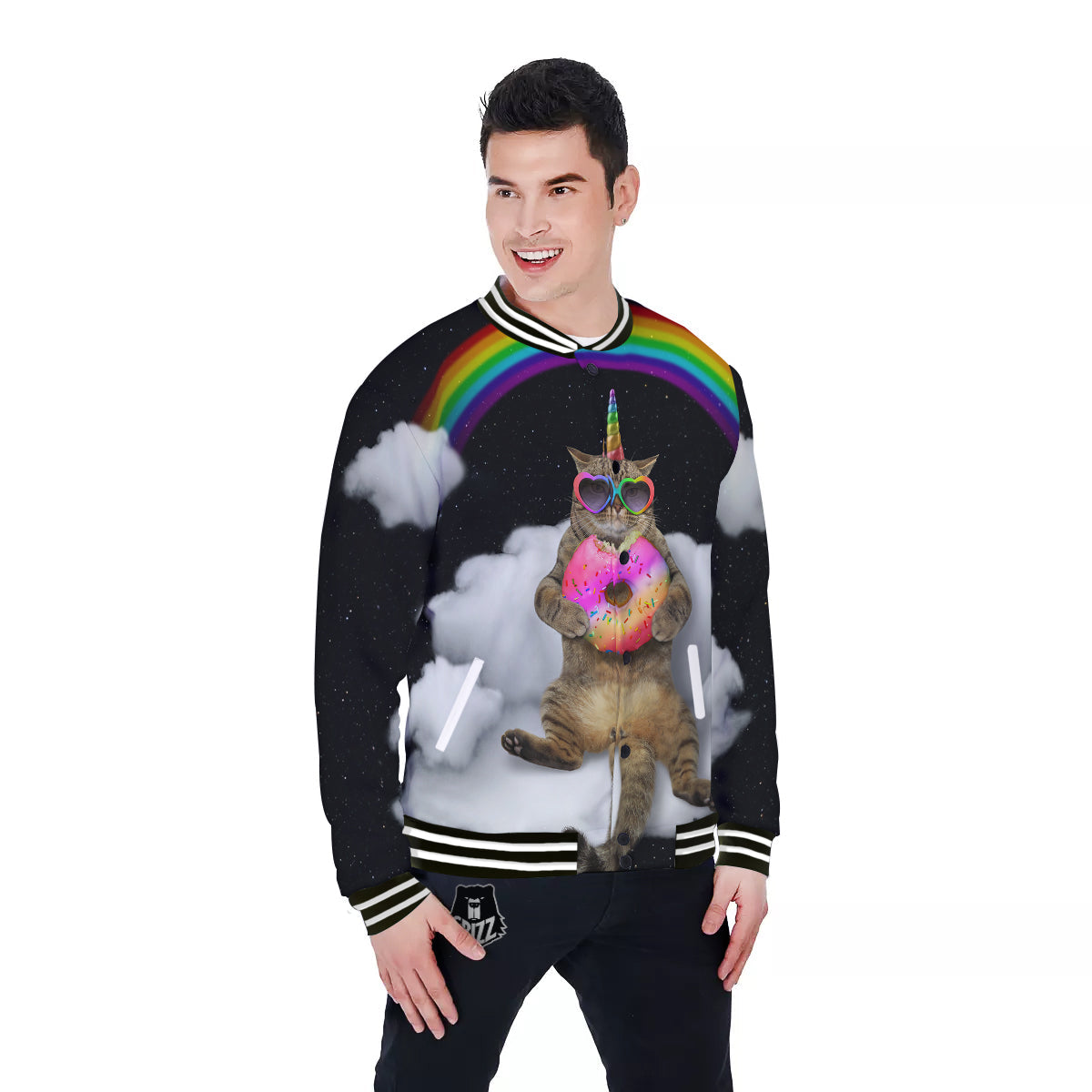 Cute Cat Unicorn Print Baseball Jacket-grizzshop