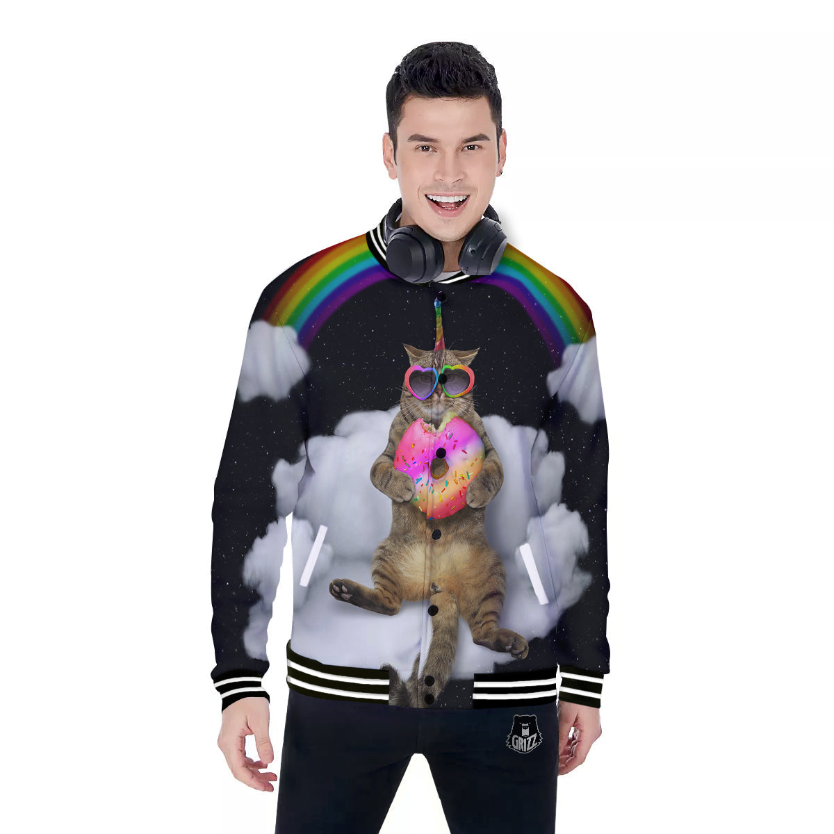 Cute Cat Unicorn Print Baseball Jacket-grizzshop