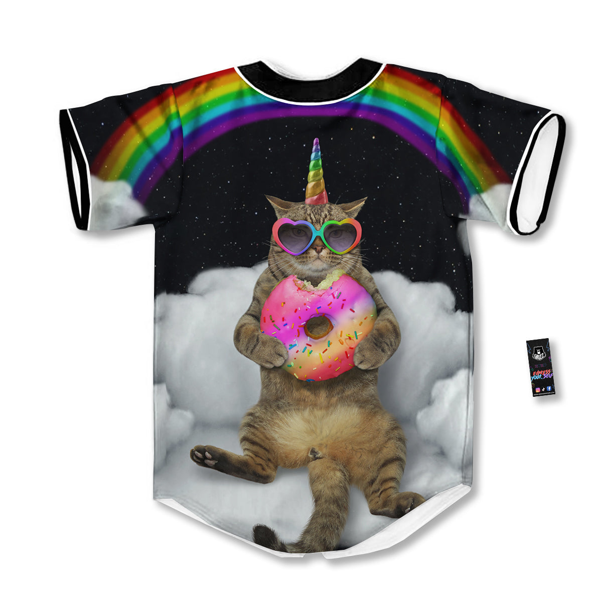 Cute Cat Unicorn Print Baseball Jersey-grizzshop