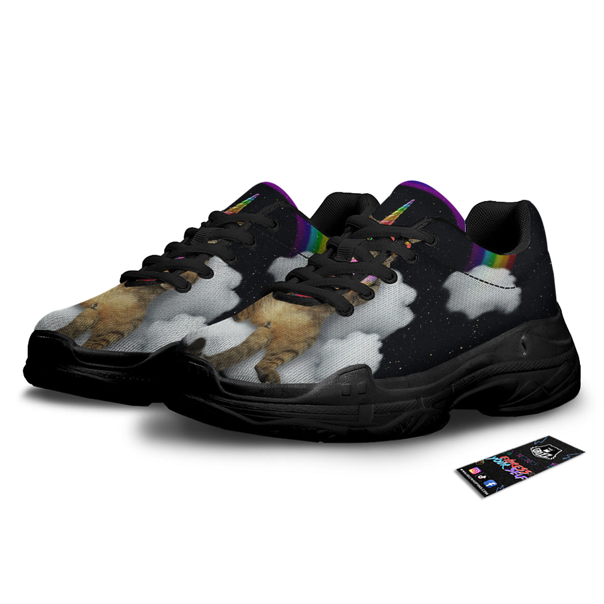 Cute Cat Unicorn Print Black Chunky Shoes-grizzshop