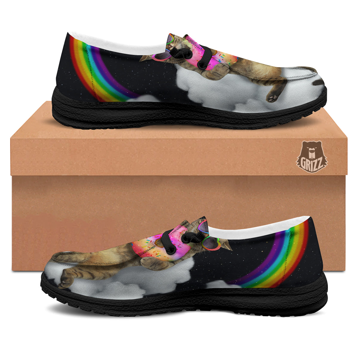 Cute Cat Unicorn Print Black Loafers-grizzshop