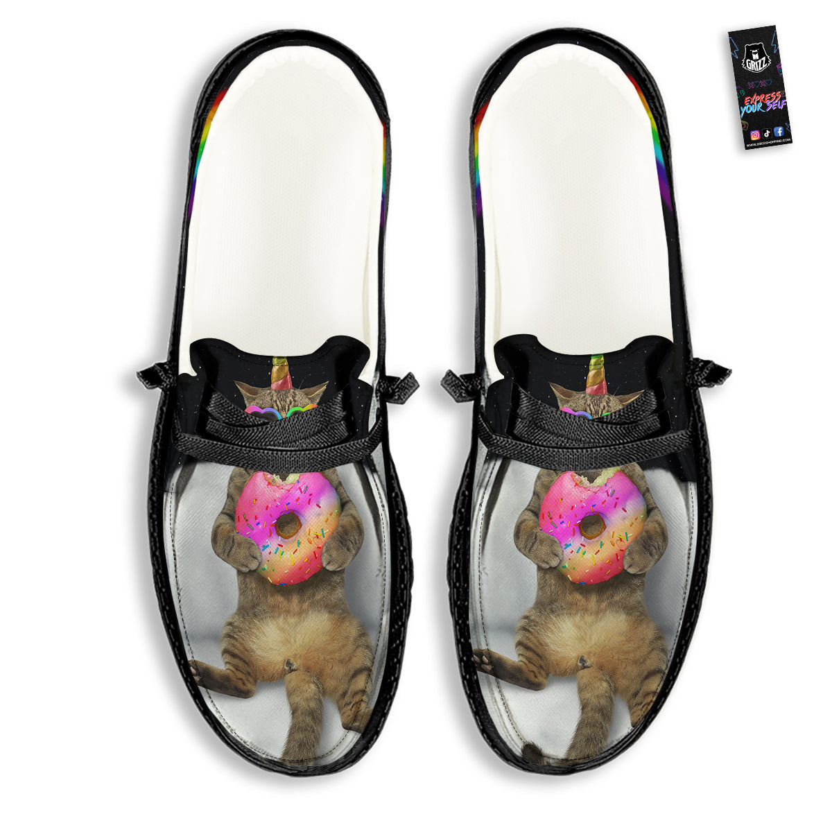 Cute Cat Unicorn Print Black Loafers-grizzshop