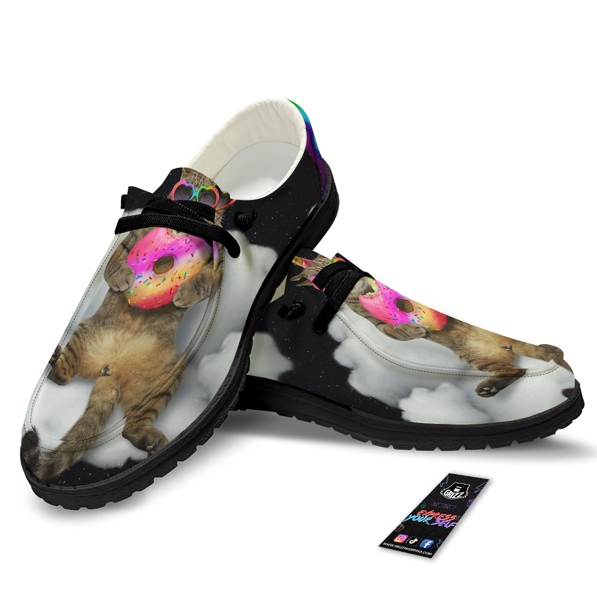 Cute Cat Unicorn Print Black Loafers-grizzshop