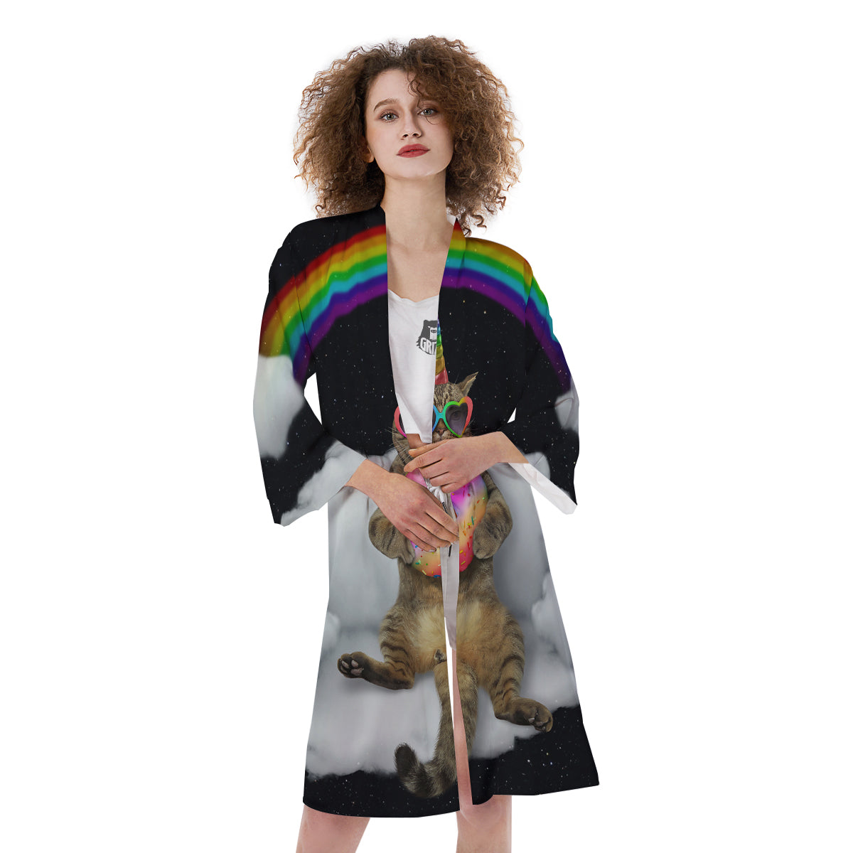 Cute Cat Unicorn Print Kimono-grizzshop