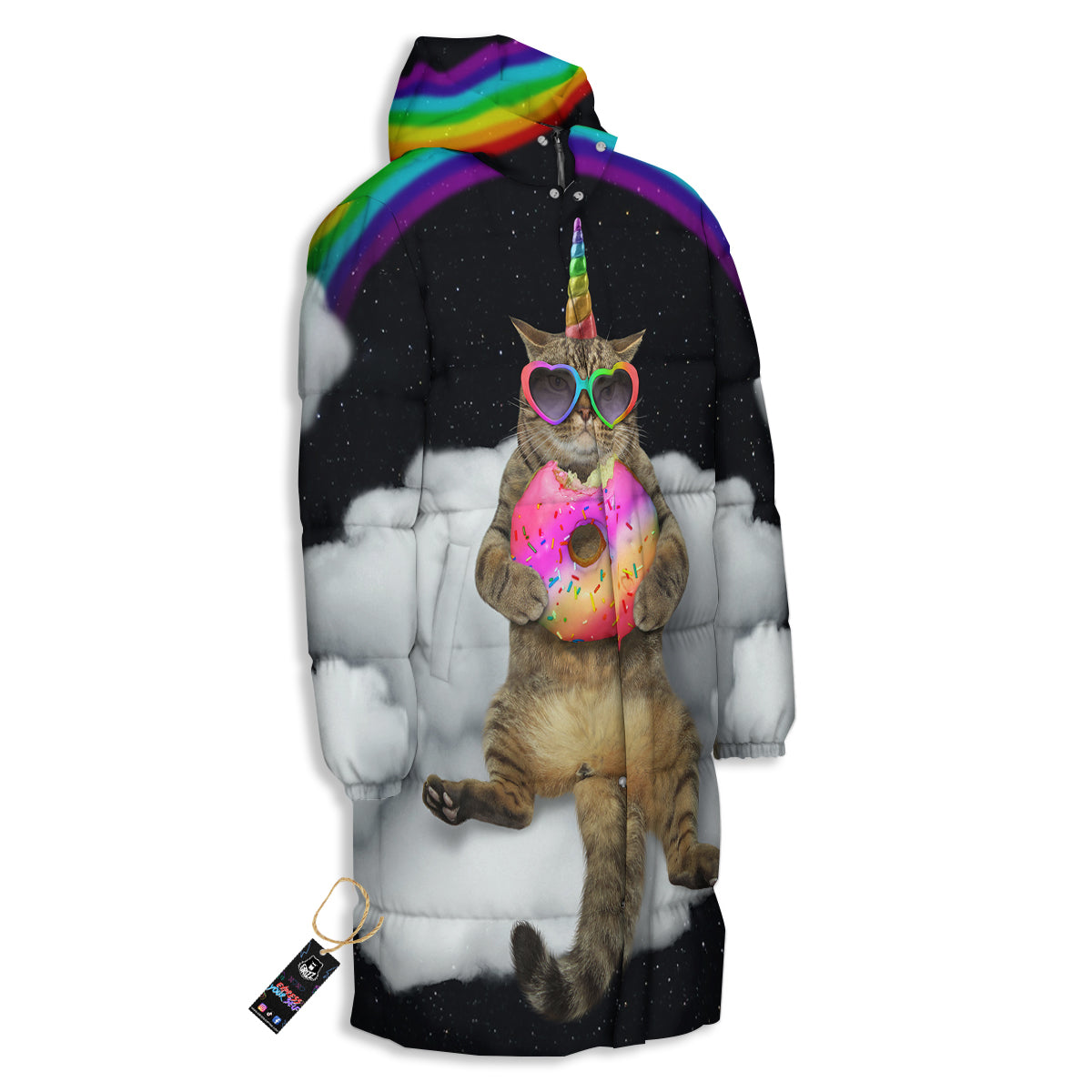 Cute Cat Unicorn Print Long Down Jacket-grizzshop