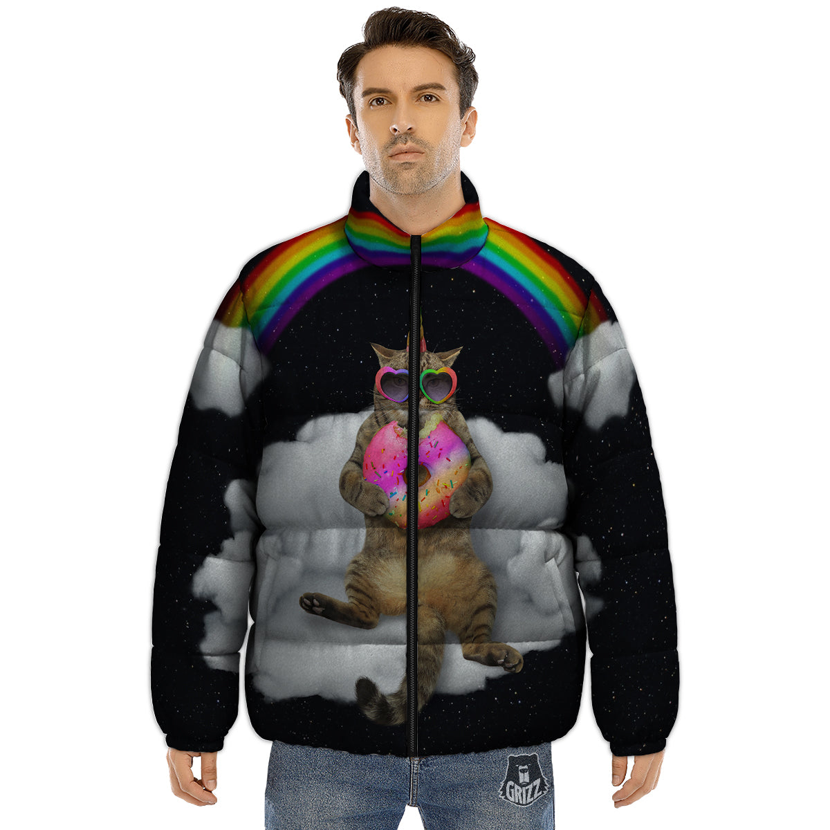 Cute Cat Unicorn Print Puffer Jacket-grizzshop
