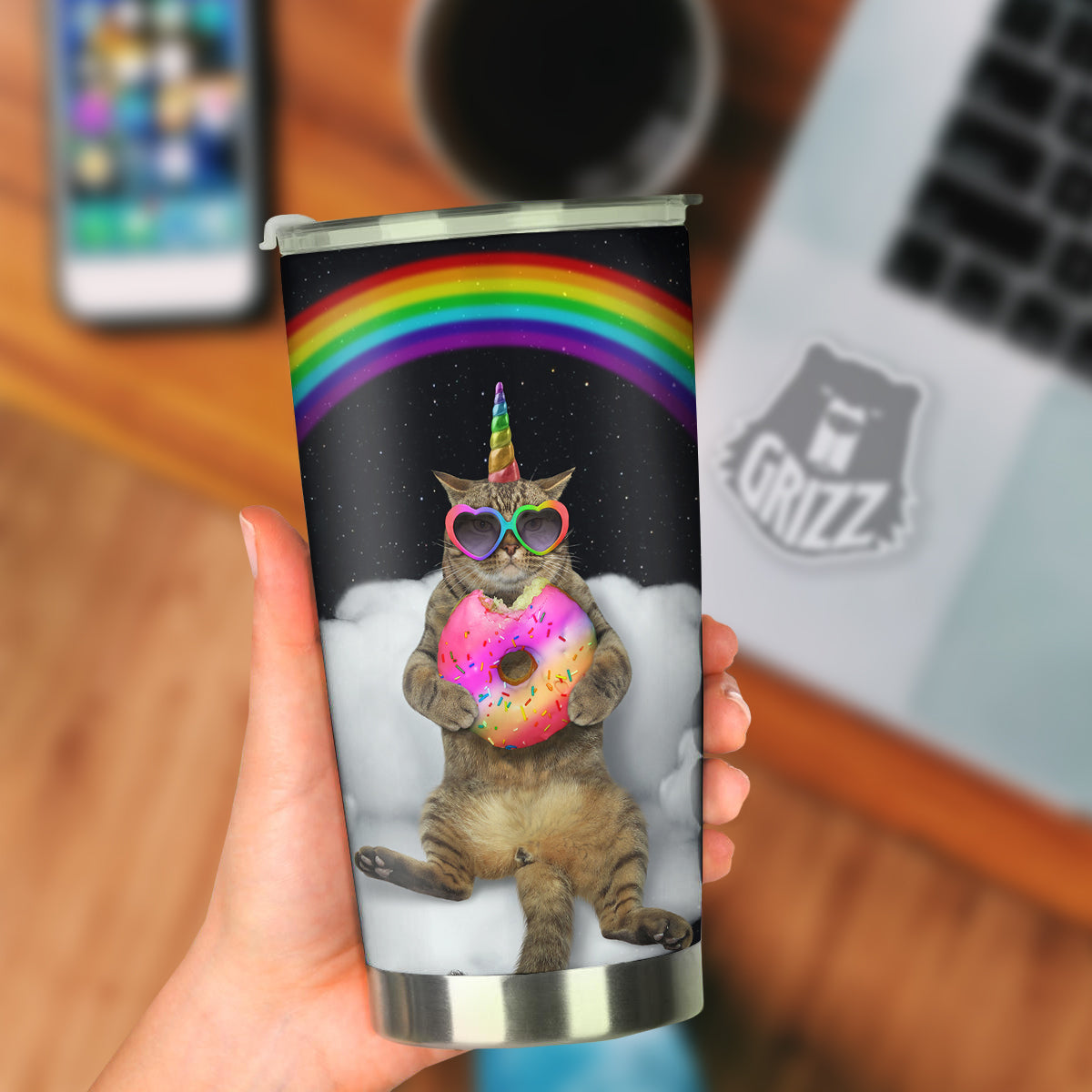 Cute Cat Unicorn Print Tumbler-grizzshop