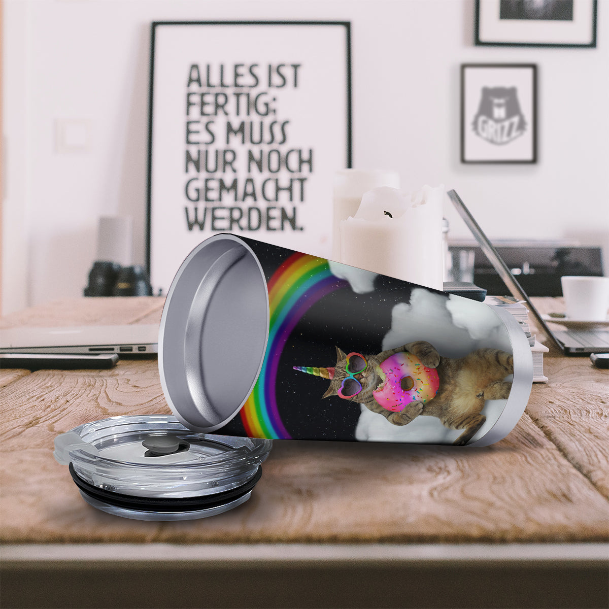 Cute Cat Unicorn Print Tumbler-grizzshop