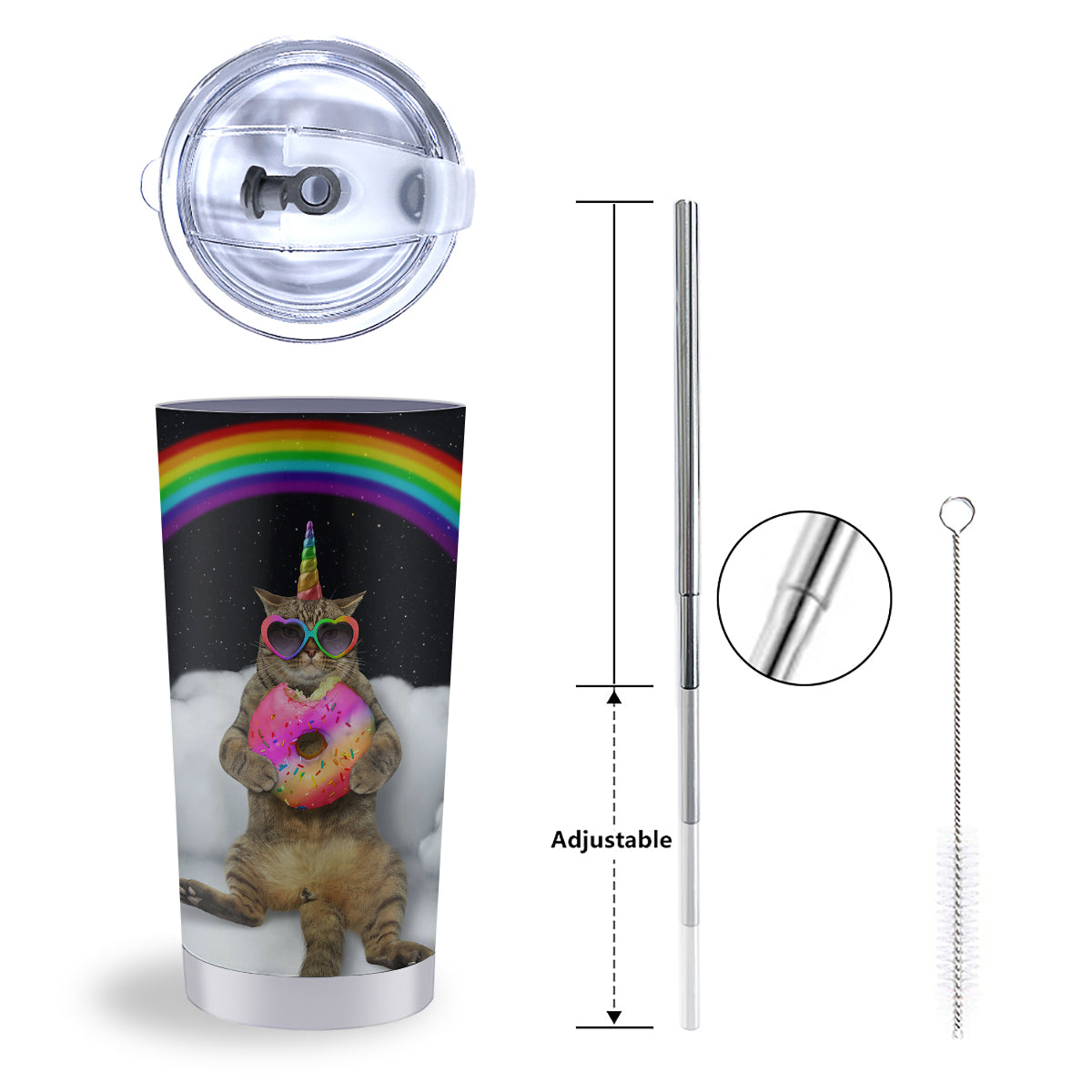 Cute Cat Unicorn Print Tumbler-grizzshop