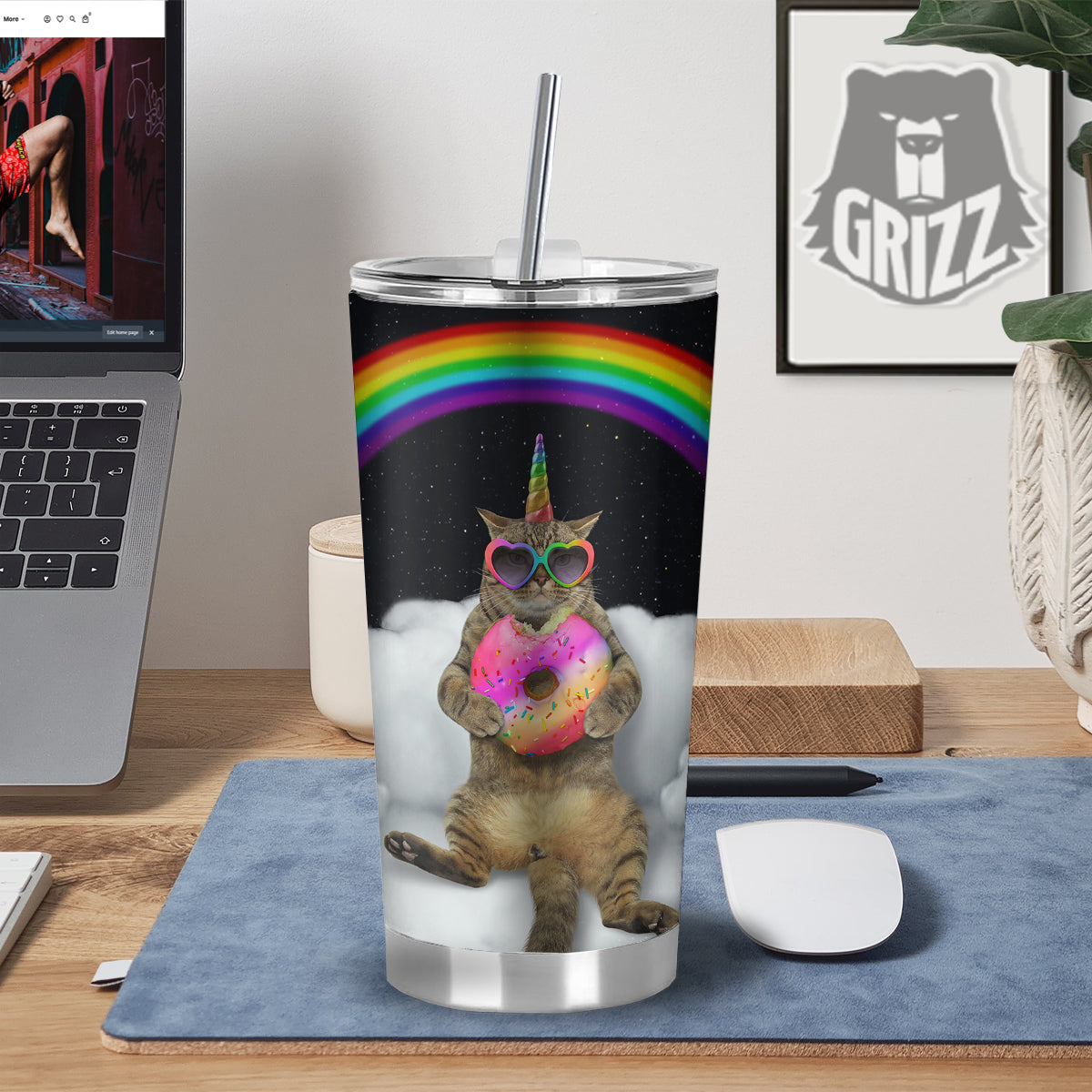 Cute Cat Unicorn Print Tumbler-grizzshop