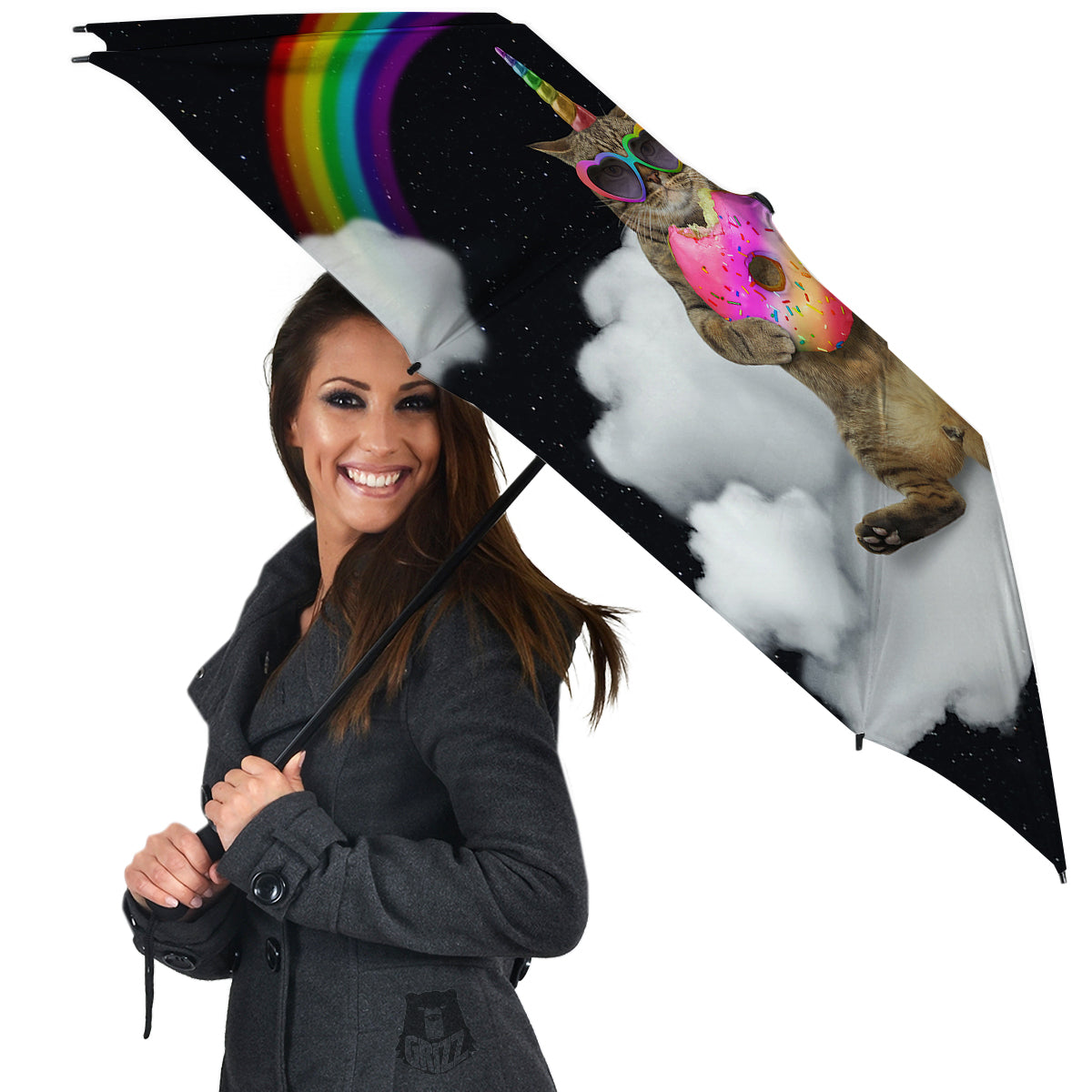 Cute Cat Unicorn Print Umbrella-grizzshop