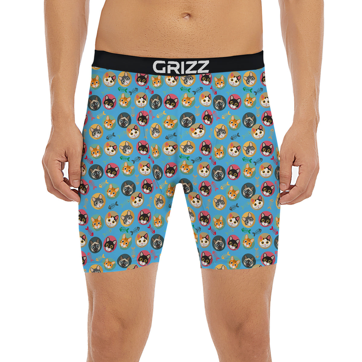 Cute Cats And Fishbone Colorful Print Pattern Boxer Briefs-grizzshop