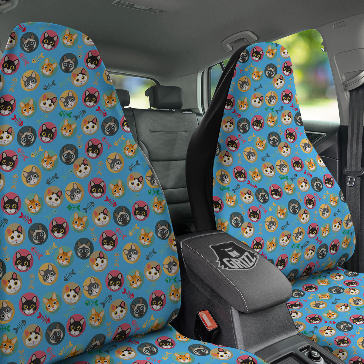 Cute Cats And Fishbone Colorful Print Pattern Car Seat Covers-grizzshop