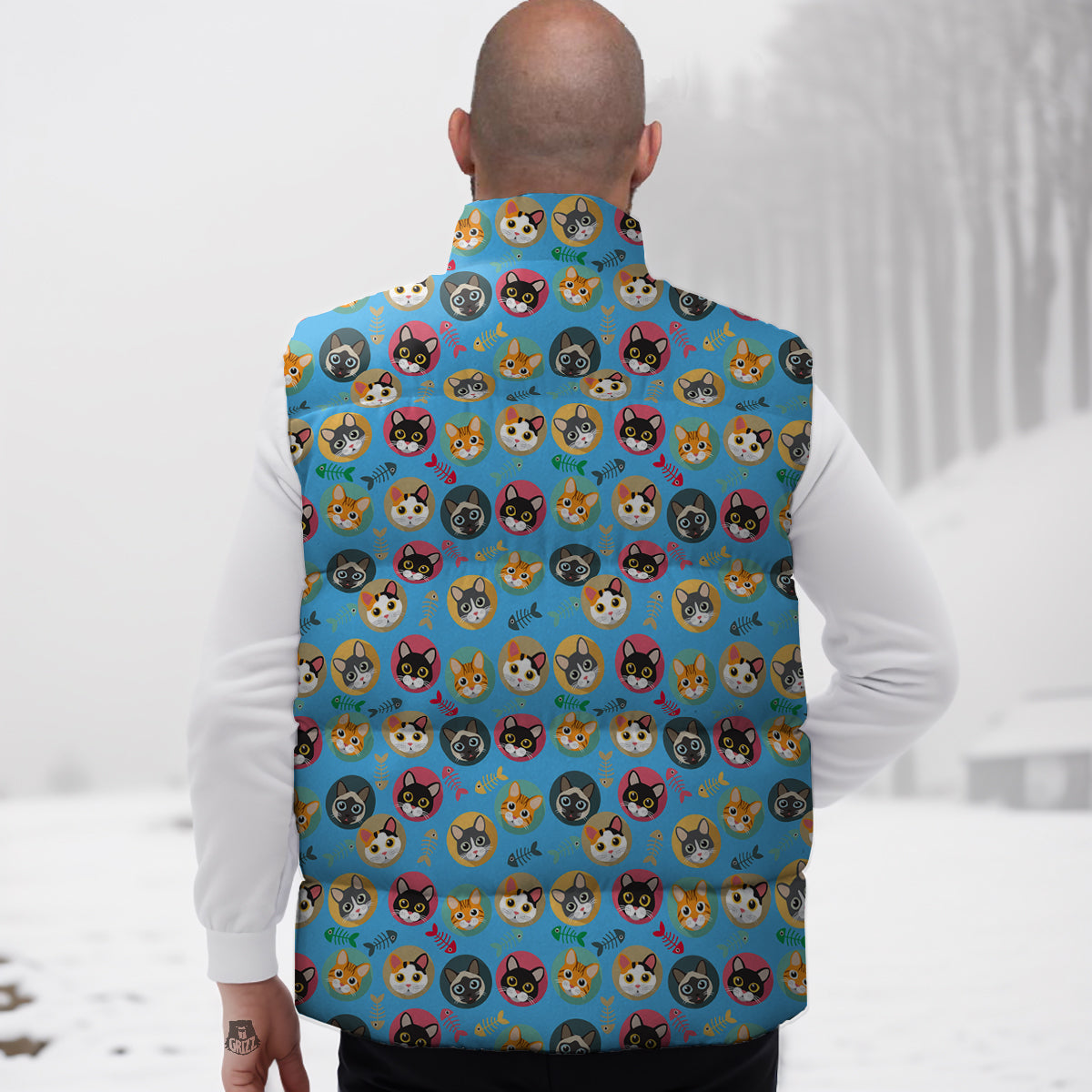 Cute Cats And Fishbone Colorful Print Pattern Down Vest