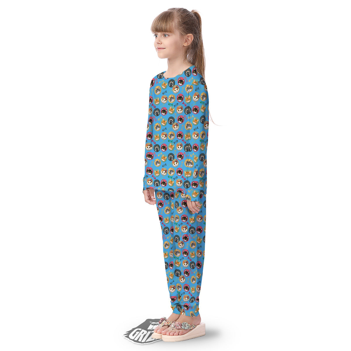 Cute Cats And Fishbone Colorful Print Pattern Kid's Pajamas-grizzshop