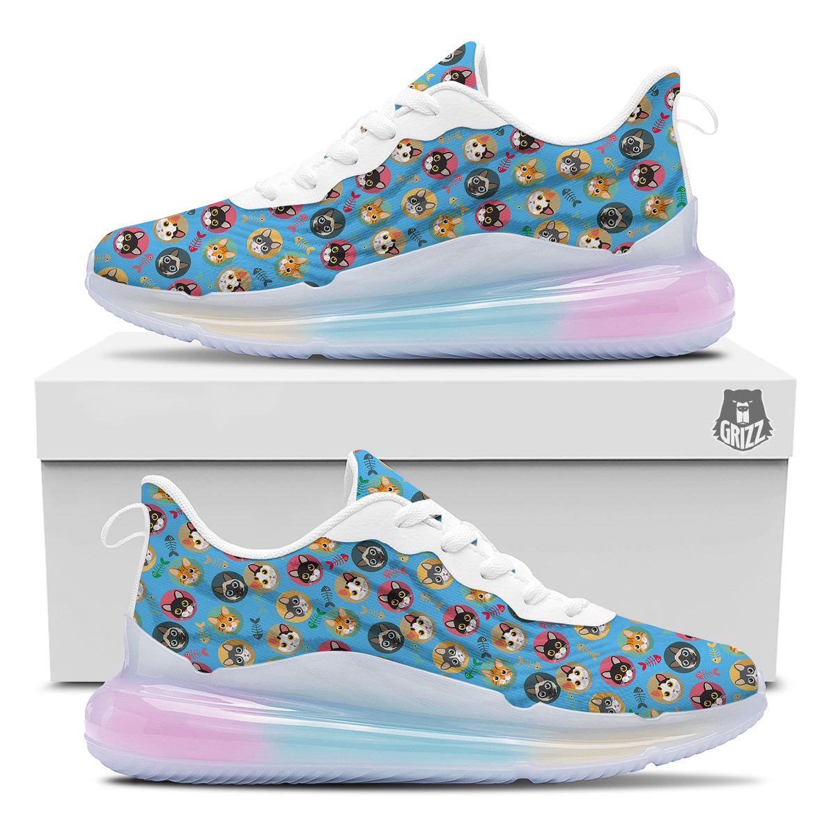 Cute Cats And Fishbone Colorful Print Pattern Running Sneakers-grizzshop