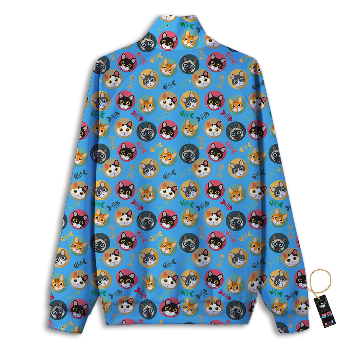 Cute Cats And Fishbone Colorful Print Pattern Track Jacket-grizzshop