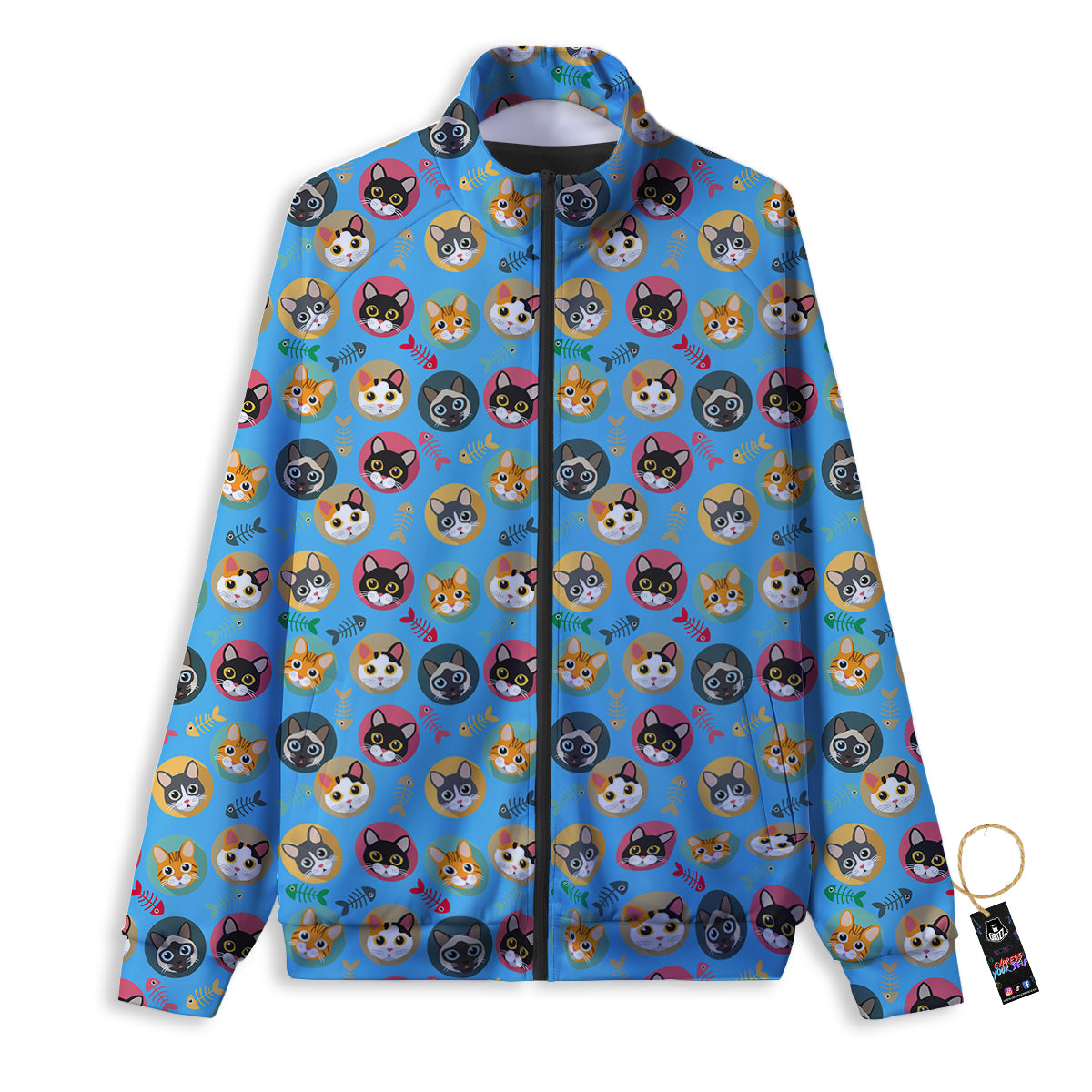 Cute Cats And Fishbone Colorful Print Pattern Track Jacket-grizzshop