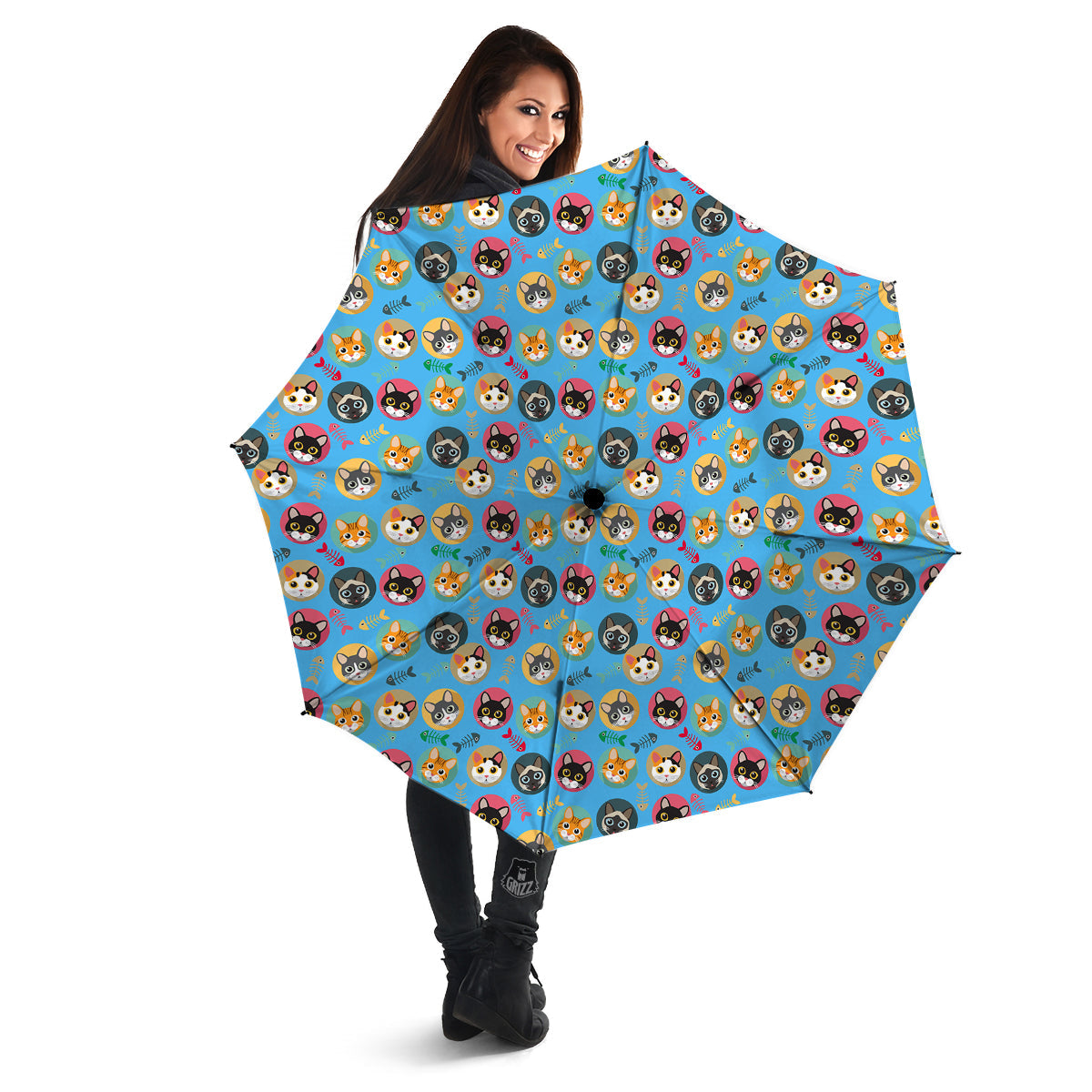 Cute Cats And Fishbone Colorful Print Pattern Umbrella-grizzshop
