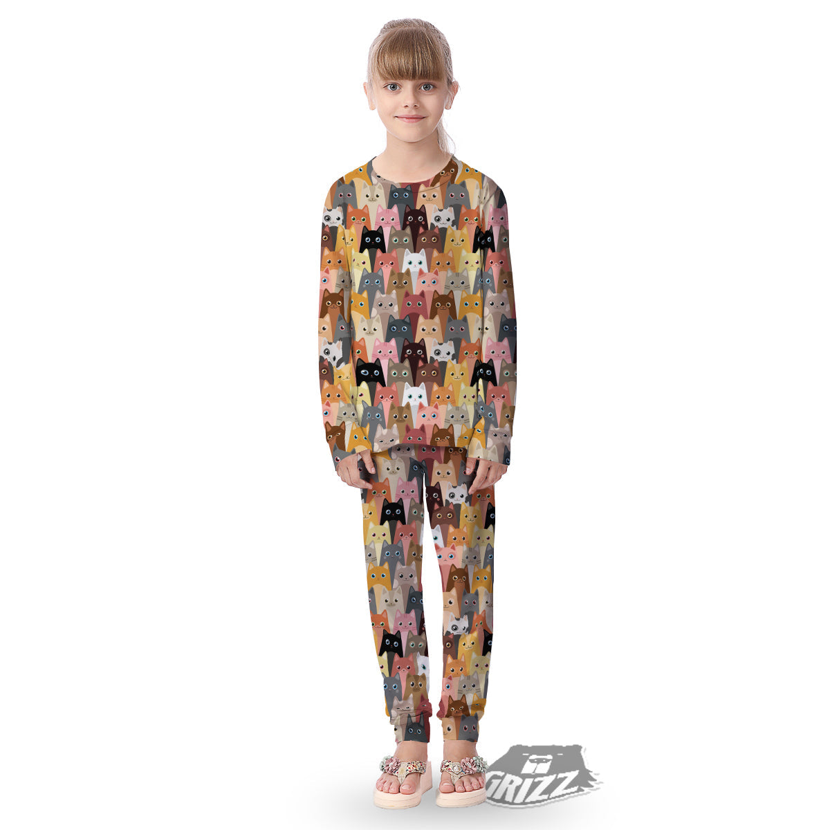 Cute Cats Cartoon Colorful Print Pattern Kid's Pajamas-grizzshop
