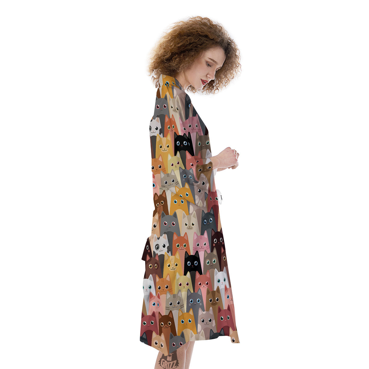 Cute Cats Cartoon Colorful Print Pattern Kimono-grizzshop