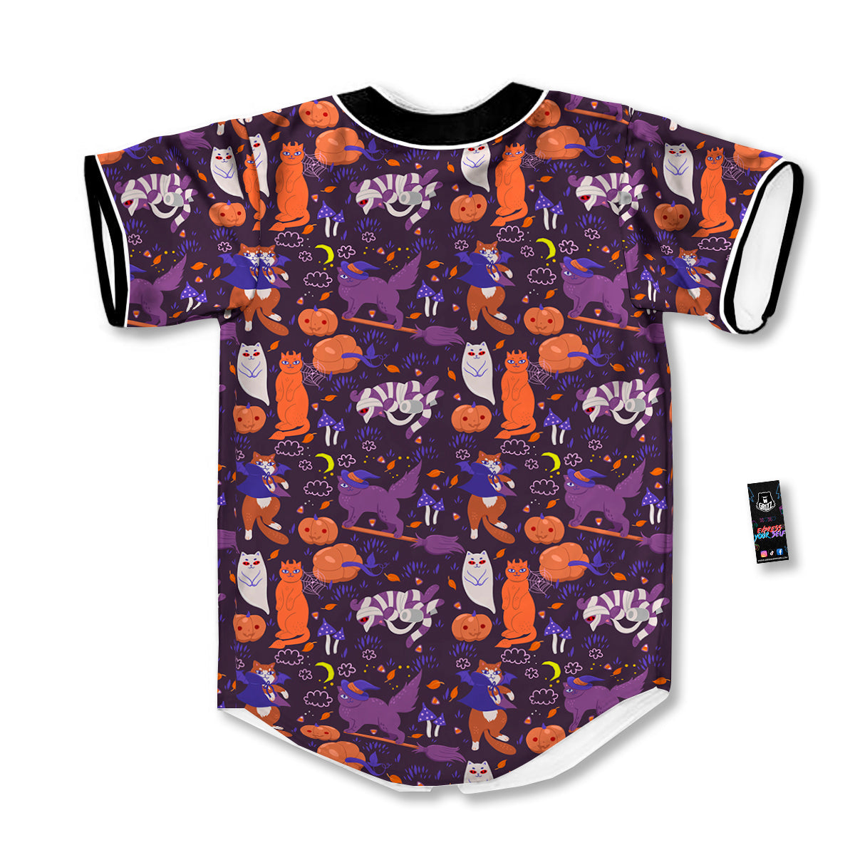 Cute Cats Halloween Print Pattern Baseball Jersey-grizzshop