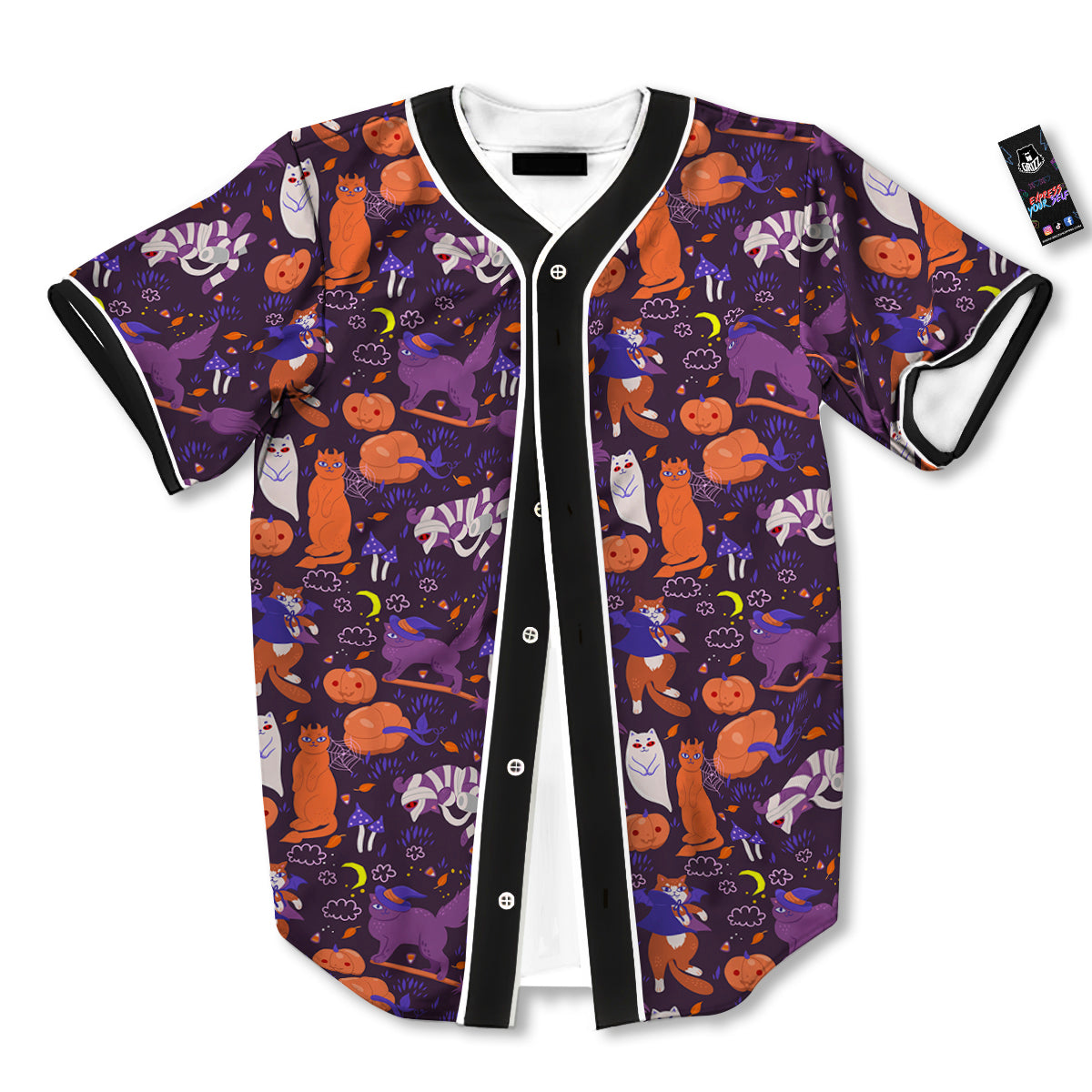 Cute Cats Halloween Print Pattern Baseball Jersey-grizzshop