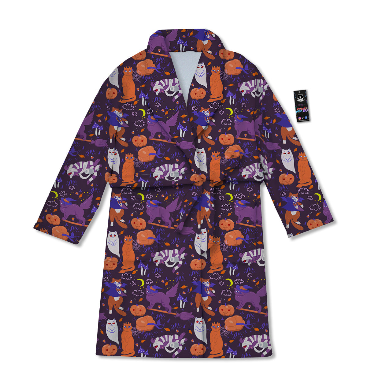 Cute Cats Halloween Print Pattern Bathrobe-grizzshop