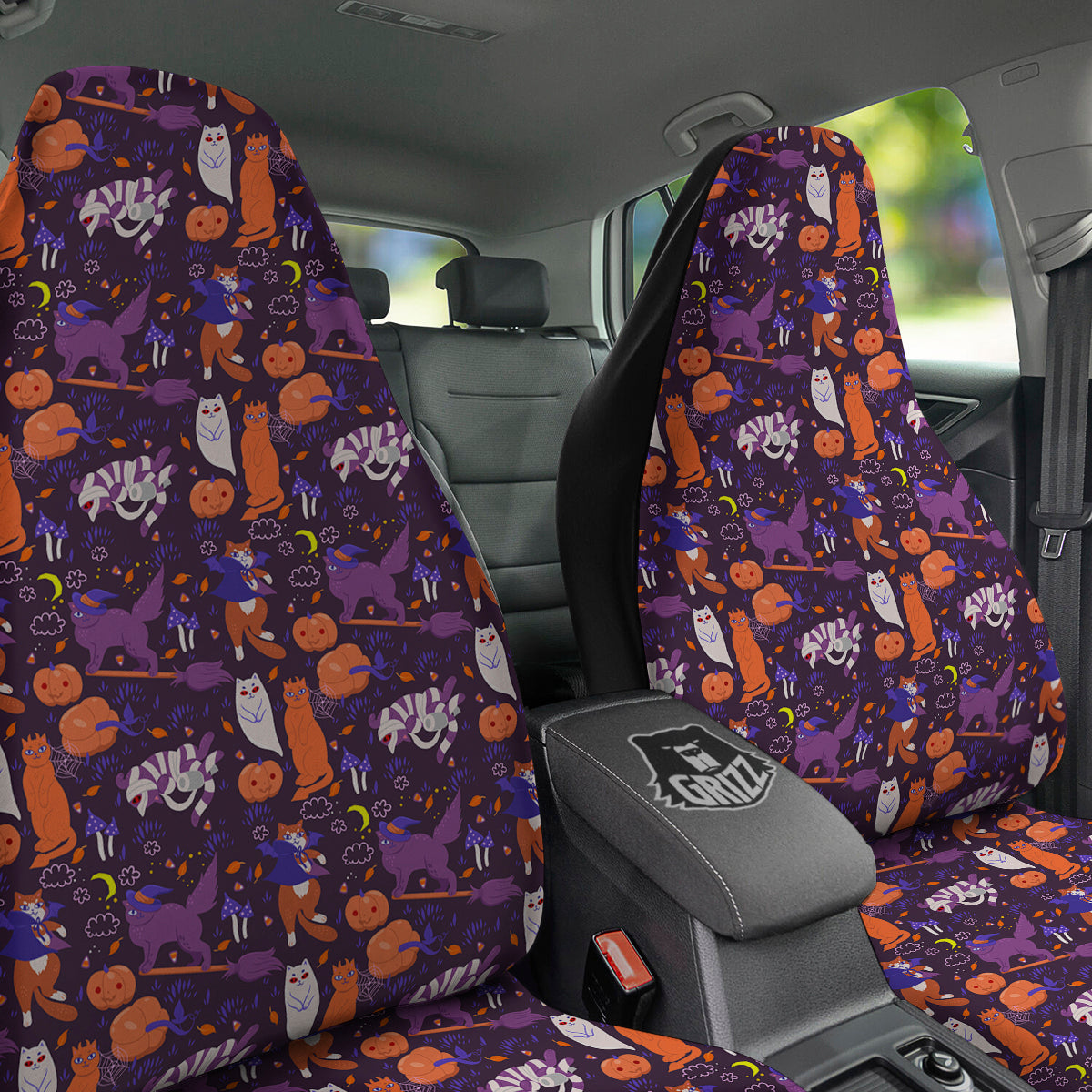 Cute Cats Halloween Print Pattern Car Seat Covers-grizzshop