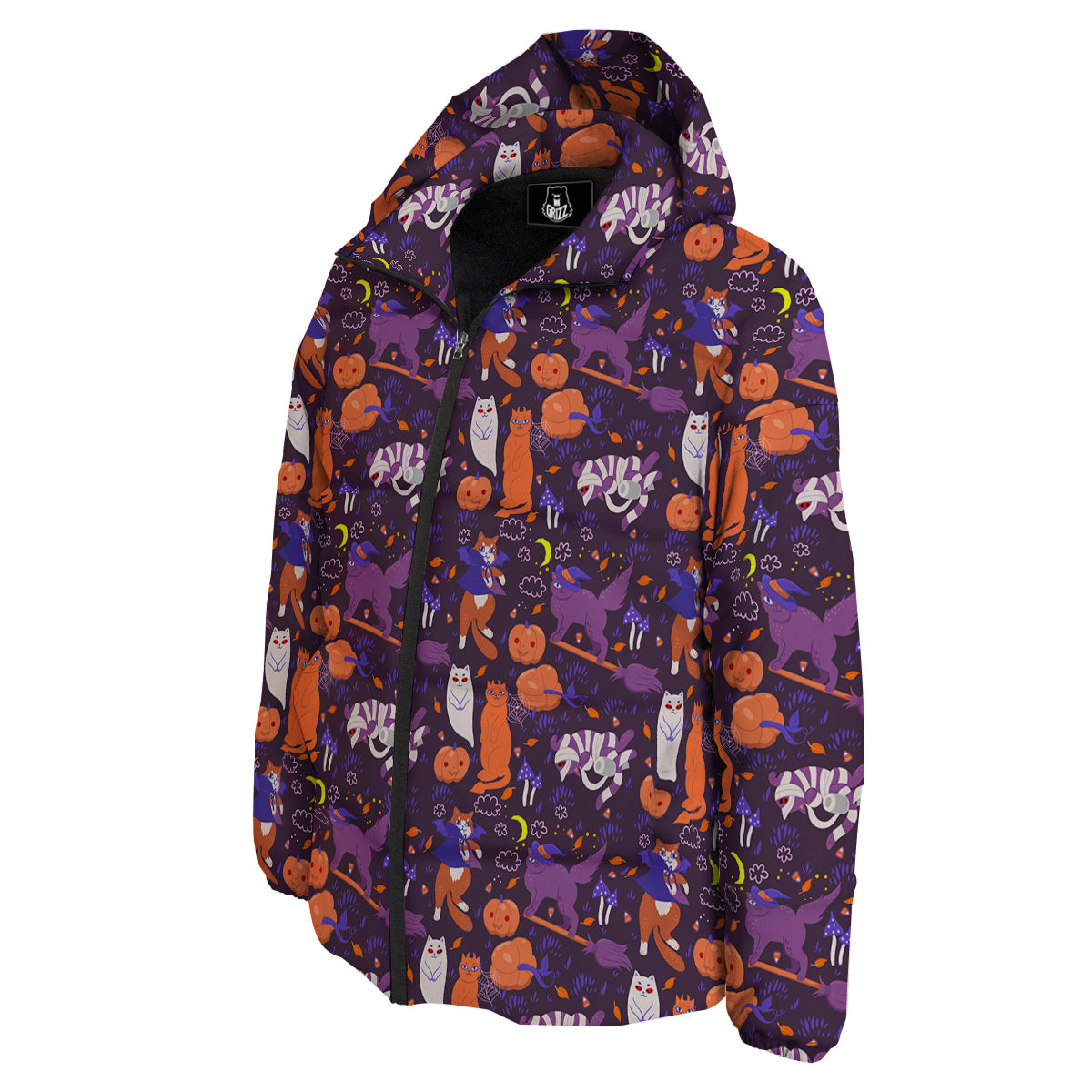 Cute Cats Halloween Print Pattern Down Jacket-grizzshop