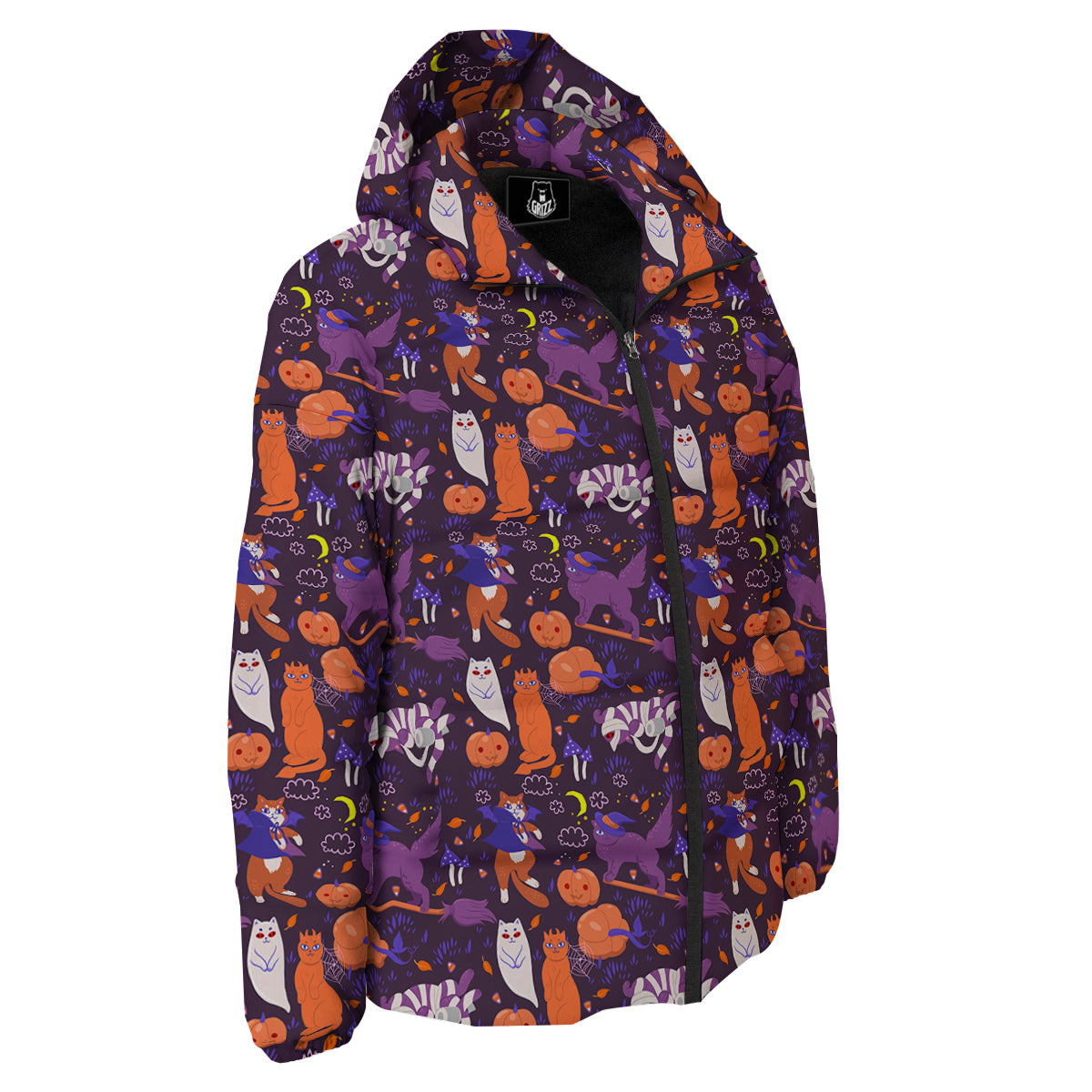 Cute Cats Halloween Print Pattern Down Jacket-grizzshop