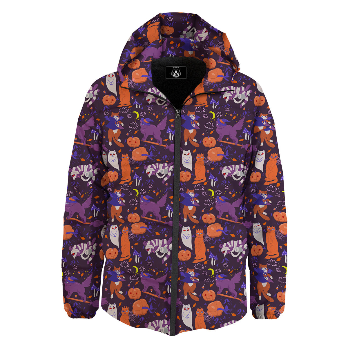 Cute Cats Halloween Print Pattern Down Jacket-grizzshop