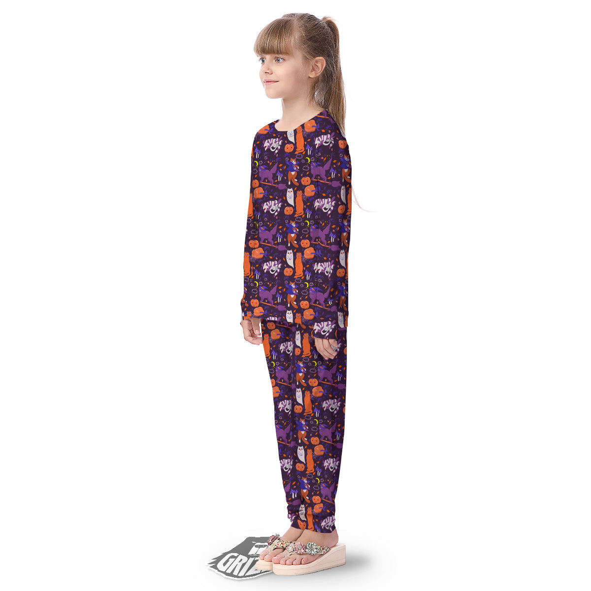 Cute Cats Halloween Print Pattern Kid's Pajamas-grizzshop