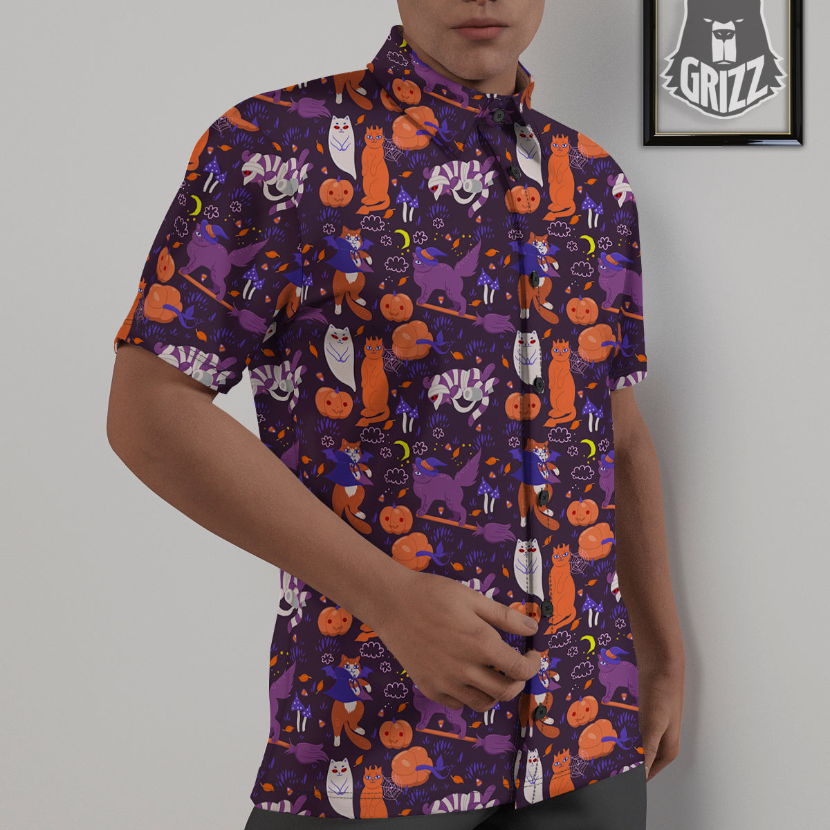 Cute Cats Halloween Print Pattern Untucked Shirts-grizzshop