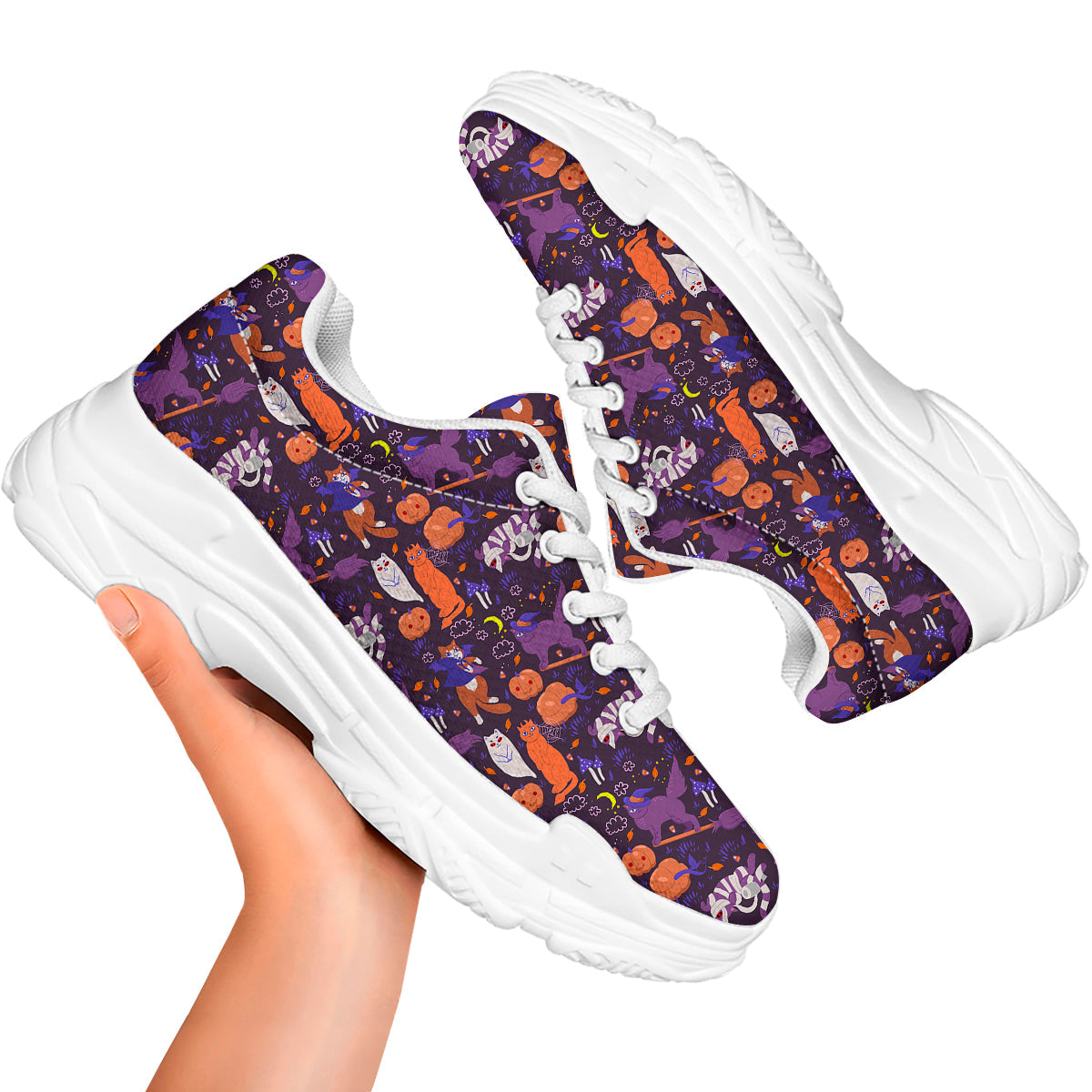 Cute Cats Halloween Print Pattern White Chunky Shoes-grizzshop