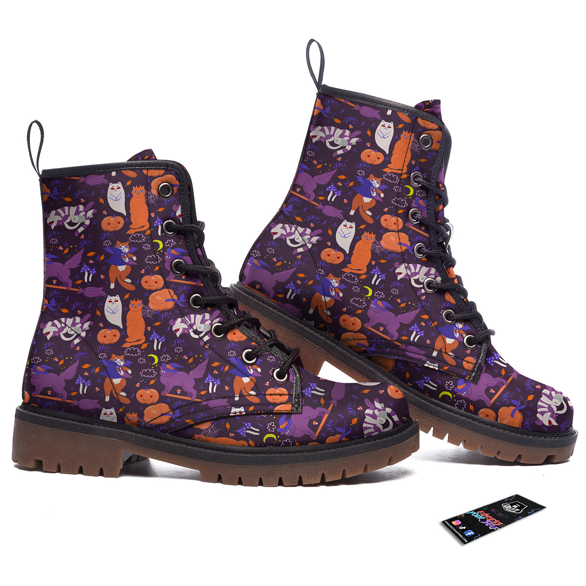 Cute Cats Halloween Print Pattern Work Boots-grizzshop