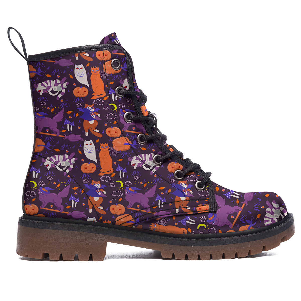 Cute Cats Halloween Print Pattern Work Boots-grizzshop
