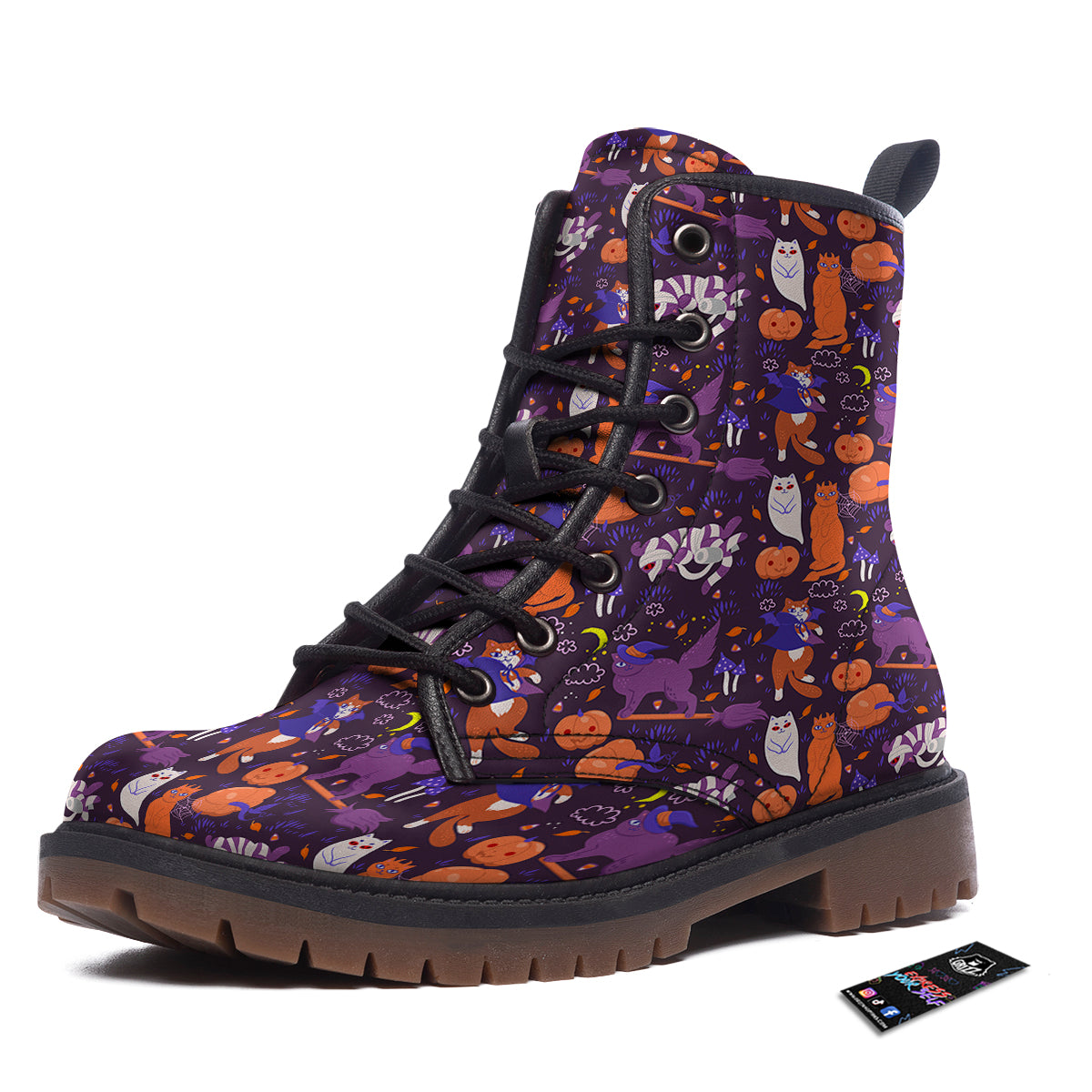 Cute Cats Halloween Print Pattern Work Boots-grizzshop