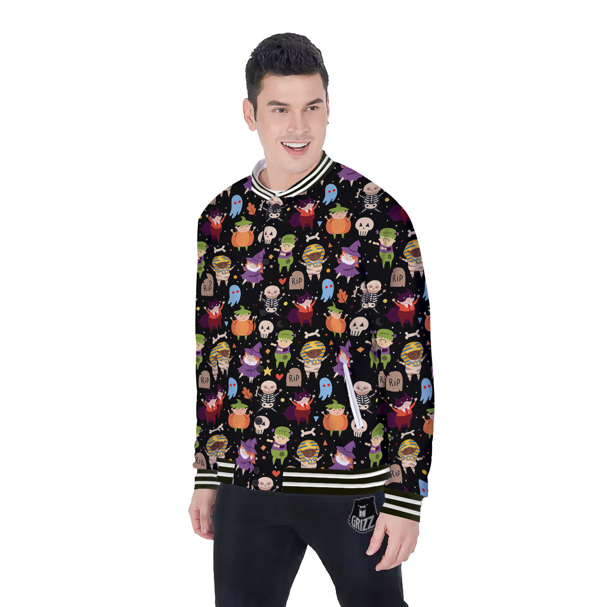 Cute Children Halloween Print Pattern Baseball Jacket-grizzshop